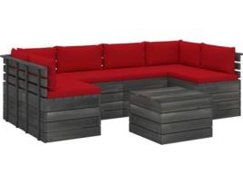 Conjunto de Jardim  Lounge 3061989 (Vermelho - Madeira - 60x60x41.5 cm - 7 Peças)