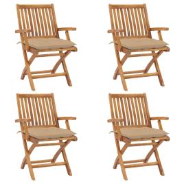 Conjunto 4 Cadeiras de Jardim  Dobráveis c/Almofadas 3072741 (56x58x88 cm - Madeira)