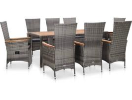 Conjunto de Refeição Jardim  46044 (Cinzento - Rattan Vime - 190x90x75 cm - 9 Peças)