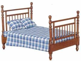 Miniatura  Walnut Double Bed with Linens (Idade Mínima: 4 Anos - 7.5x5.38x5.25 cm)