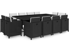 Conjunto de Refeição Jardim  42551 (Preto - Rattan Vime - 225x109x74 cm - 13 Peças)
