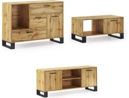 Conjunto Aparador + Mesa + Móvel TV  Loft Oak (120 x 86 x 40 cm - Melamina - Castanho)