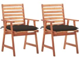 Conjunto 2 Cadeiras de Exterior VIDAXL c/Almofadas 3064343 (56x62x92 cm - Madeira de Acácia)
