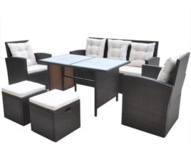 Conjunto de Refeição Jardim  (Castanho - Rattan Vime - 120x70x66 cm - 6 Peças)