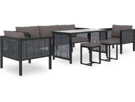 Conjunto de Jardim  Lounge (Preto Antracite - Rattan Vime - 200x68x64 cm - 8 Peças)