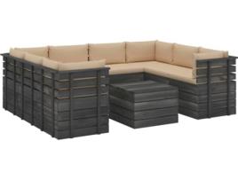 Conjunto de Jardim  Lounge 3061998 (Bege - Madeira - 60x60x41.5 cm - 9 Peças)