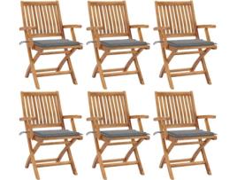 Conjunto 6 Cadeiras de Jardim  Dobráveis c/Almofadas 3072751 (56x58x88 cm - Madeira)