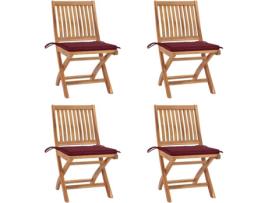 Conjunto 4 Cadeiras de Jardim  Dobráveis c/Almofadas 3072816 (46,5x58x88 cm - Madeira)