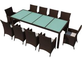 Conjunto de Refeição Jardim  (Castanho - Rattan Vime - 250x100x74 cm - 11 Peças)
