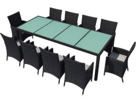 Conjunto de Refeição Jardim  (Preto - Rattan Vime - 250x100x74 cm - 11 Peças)