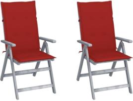 Conjunto 2 Cadeiras de Jardim  Reclináveis c/Almofadas 3064704 (56x70x110 cm - Madeira de Acácia)
