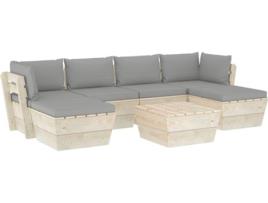 Conjunto de Jardim  Lounge 3063577 (Cinzento - Madeira - 60x60x65 cm - 7 Peças)