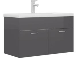 Armário + Lavatório Embutido  3071287 (Cinzento Brilhante - Aglomerado de Madeira - 80x38.5x46 cm)