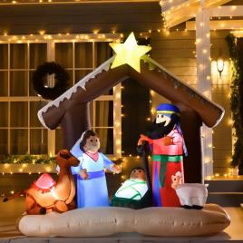 HOMCOM Decoração Inflável de Natal 183cm com Luzes LED Inclui Inflador Nascimento de Jesús para Festas Jardim Exterior 201x100x186cm Multicor