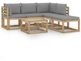 Conjunto de Jardim  com Almofadas e Repousa-pés (Castanho - Madeira - 64x64x70 cm)