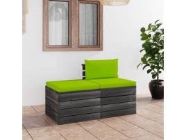 Conjunto de Jardim  de Paletes com Almofadas (Verde - Madeira - 60x65x71,5 cm)