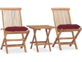 Conjunto de Jantar Exterior  Dobrável com Almofadas (Vermelho - Teca - 50x50 cm)