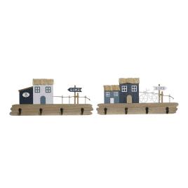 Bengaleiro de parede  Azul Branco Castanho Madeira (2 pcs) (40 x 4 x 18 cm)