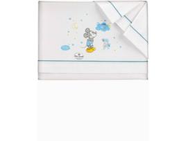 Lençóis de Cama  Mickey Branco e Azul 3 Peças (120 x 60 cm)