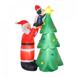 HOMCOM Árvore de Natal Inflável 184cm com Luzes LED Decoração de Natal Inflável com Papai Noel e Pinguim para Festas Interiores e Exteriores 123x80x184cm Multicor