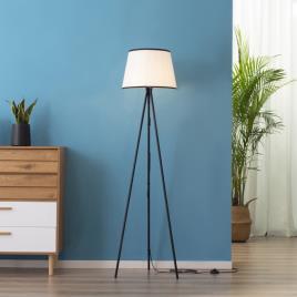 HOMCOM Candeeiro de Pé para Sala de Estar com Tripé de Metal Ecrã de Tecido Suporte para Lâmpada E27 Máx. 40W e Interruptor de Pé Desenho Moderno para Dormitório 50x50x170cm Branco e Preto