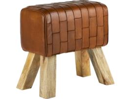 Banco WOMO-DESIGN (Castanho - Madeira de Manga e Couro de Búfalo - 48 x 48 x 30 cm)