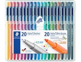 Staedtler Triplus Pack de 20 Rotuladores de Punta Fina 0.3mm + 20 Rotuladores de Punta Fibra 1mm - Capuchon con Clip - Colores Surtidos