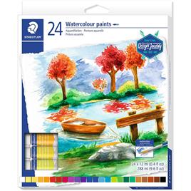 Staedtler Pack de 24 Tubos de Acuarela 12ml - Colores Brillantes- Usar en Papel Acuarela o Cartulina - Colores Surtidos