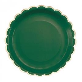 Pratos 23cm Com Rebordo Dourado - Verde Escuro