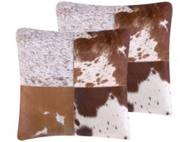 Conjunto de 2 almofadas decorativas em pele de vaca castanho claro 45 x 45 cm MARADY
