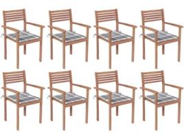 Conjunto 8 Cadeiras de Jardim  Empilháveis com Almofadas (Castanho - Madeira - 56x51x90 cm)