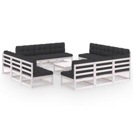 Conjunto de Jardim  com Almofadas (Branco - Madeira - 70x70x67 cm)