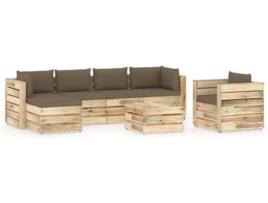 Conjunto de Jardim VIDAXL com Almofadas (Castanho - Madeira - 69x70x66 cm)