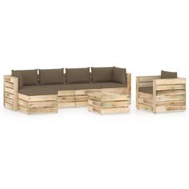 vidaXL 7 pcs conj. lounge jardim c/ almofadões madeira impreg. verde