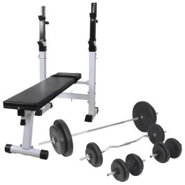 vidaXL Banco musculação c/ suporte p/ pesos + barras e halteres 90 kg