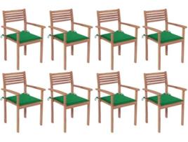 Conjunto 8 Cadeiras de Jardim  Empilháveis com Almofadas (Castanho - Madeira - 56x51x90 cm)