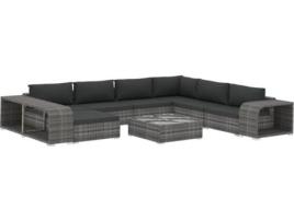Conjunto de Jardim  Lounge (Cinzento - Rattan Vime - 140x35x45 cm - 10 Peças)