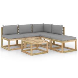 Conjunto Lounge de Jardim com Almofadões Cinzentos 6 pcs