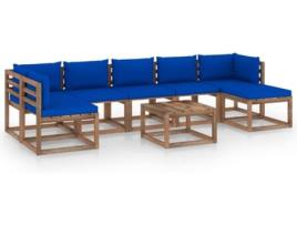 Conjunto de Jardim  com Almofadas e Repousa-pés (Castanho - Madeira - 60x60x36,5 cm)