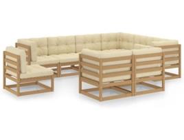 Conjunto de Jardim  com Almofadas (Castanho - Madeira - 70x70x67 cm)
