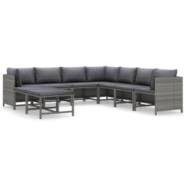 Conjunto Lounge de Jardim C/ Almofadões Vime Pe Cinzento 9 pcs