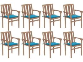 Conjunto 8 Cadeiras de Jardim  Empilháveis com Almofadas (Castanho - Madeira - 58x50x89 cm)