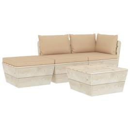 Conjunto de Jardim  de Paletes com Almofadas e Repousa-pés (Bege - Madeira - 60x60x30 cm)