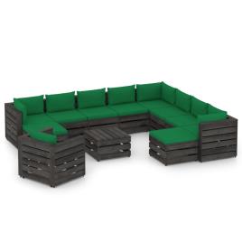 Conjunto de Jardim  com Almofadas (Verde - Madeira - 69x70x66 cm)
