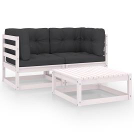 Conjunto de Jardim  com Almofadas (Branco - Madeira - 70x70x67 cm)
