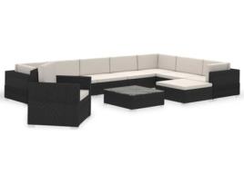Conjunto de Jardim  com Almofadas (Preto - Rattan - 74x74x26 cm)