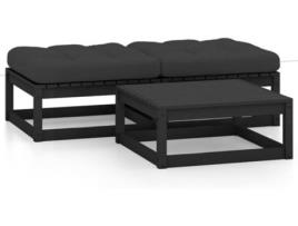 Conjunto de Jardim  com Almofadas (Preto - Madeira - 70x70x30 cm)