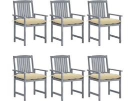 Conjunto 6 Cadeiras de Jardim  com Almofadas (Cinzento - Madeira - 61x57x92 cm)
