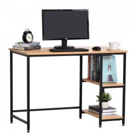 HOMCOM Mesa para Computador com 2 Prateleiras Pés Ajustáveis ??106x50x76 cm Cor Madeira