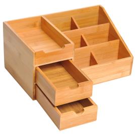 HOMCOM Organizador para Secretária de Bambu Sistema de Secretária Organizador de Mesa de Escritório Polivalente 33x20,5x15,5 cm